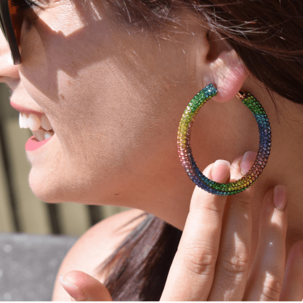 Large rhinestone hoop earrings on sale