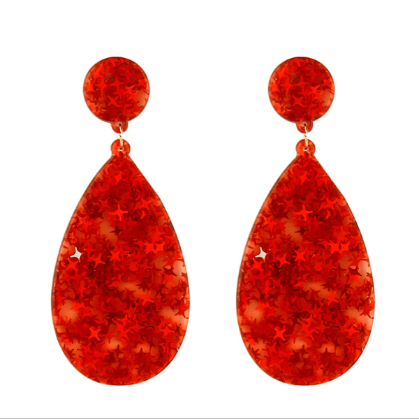 Glitzy Eye-Catching Red Teardrop Acrylic Earrings - Ella Moore