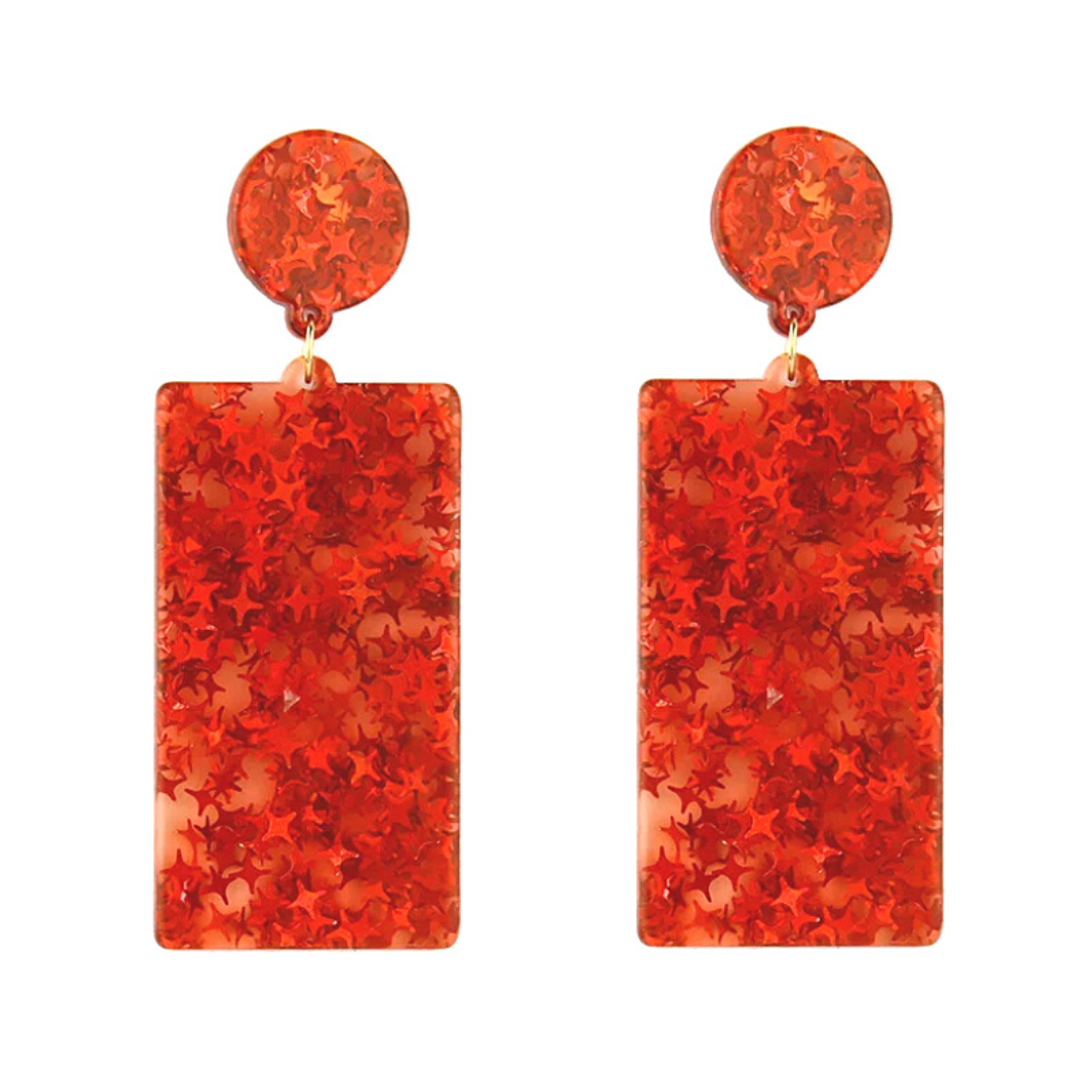 Glitzy Eye-Catching Red RETANGLE Acrylic Earrings - Ella Moore