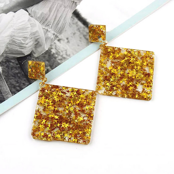 Yellow Glitzy Eye-Catching DIAMOND Acrylic Earrings - Ella Moore