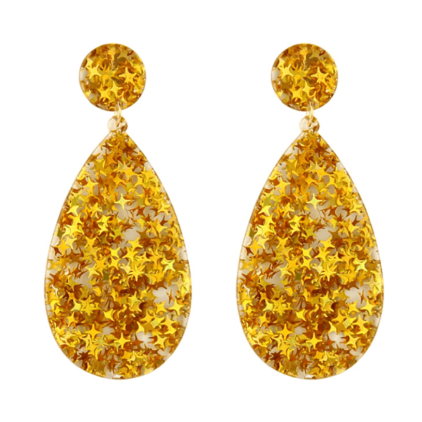 Glitzy Eye-Catching Yellow Teardrop Acrylic Earrings - Ella Moore