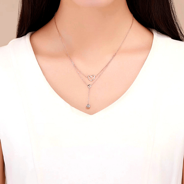 Delicate Layered CZ  & Sterling Silver Heart Necklace - Ella Moore