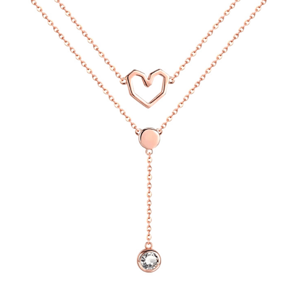 Delicate Layered CZ  & Sterling Silver Heart Necklace - Ella Moore