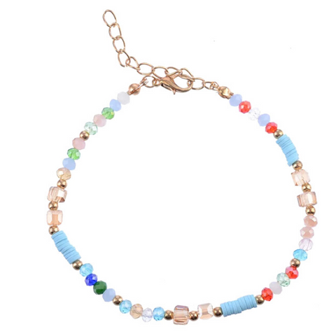 Light Blue Boho Beach Crystal Beaded Anklet - Ella Moore