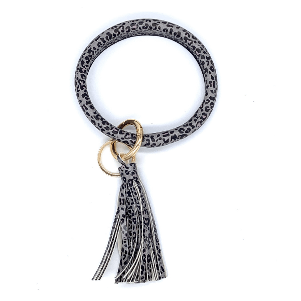 Leopard Print Tassel Key Ring Bracelet - 11 colors to choose from