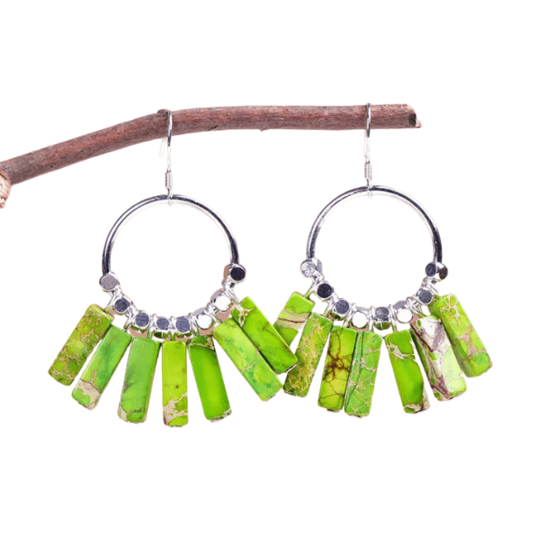 Bohemian Natural Jasper Stone Sterling Silver Hoop Earrings