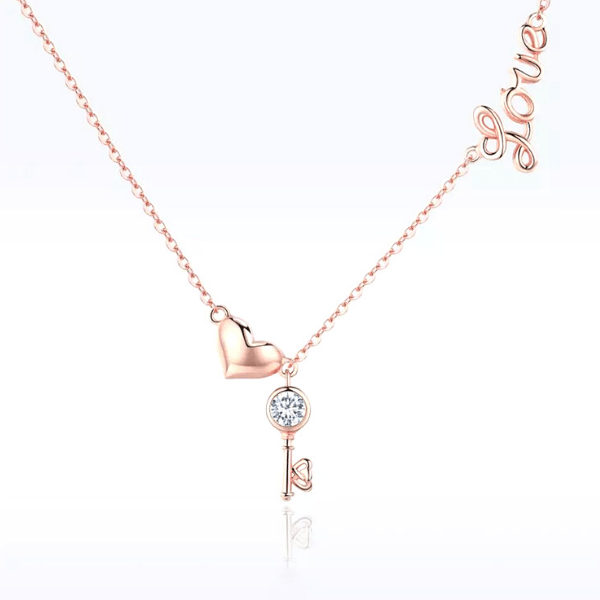 Polished dainty Love Key Heart Sterling Silver Necklace - Ella Moore