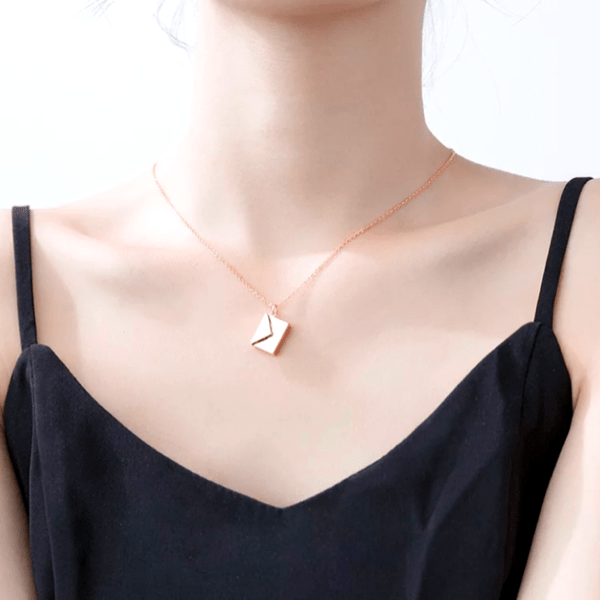 “Love You” Engraved Note & Envelope Rose Gold Sterling Silver Necklace - Ella Moore