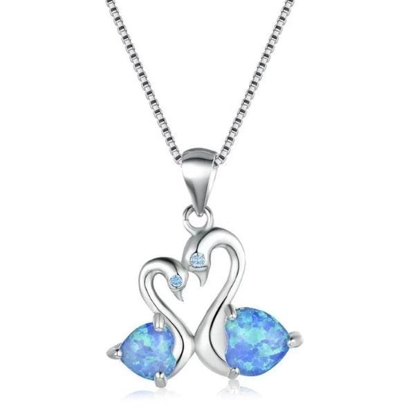 Loving Double Swan Fire Opal Necklace