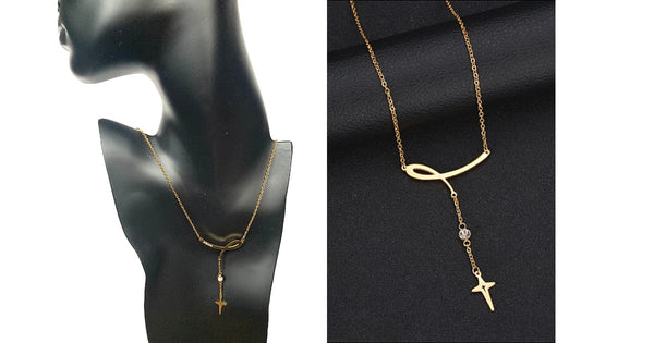 Modern CZ Gold Cross Necklace