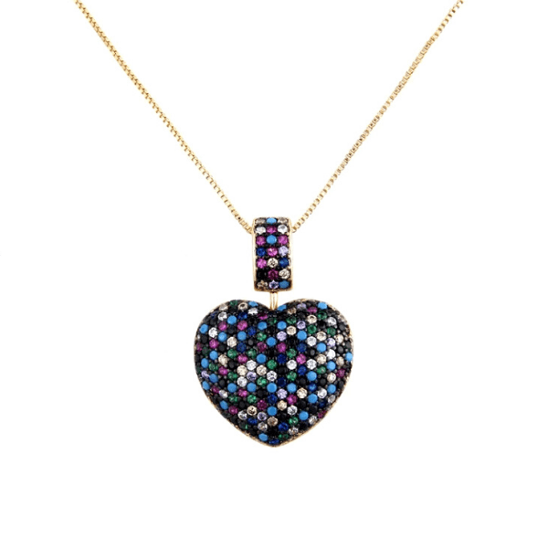 Multi-colored Dazzling Bold CZ Gold Heart Necklace - Ella Moore
