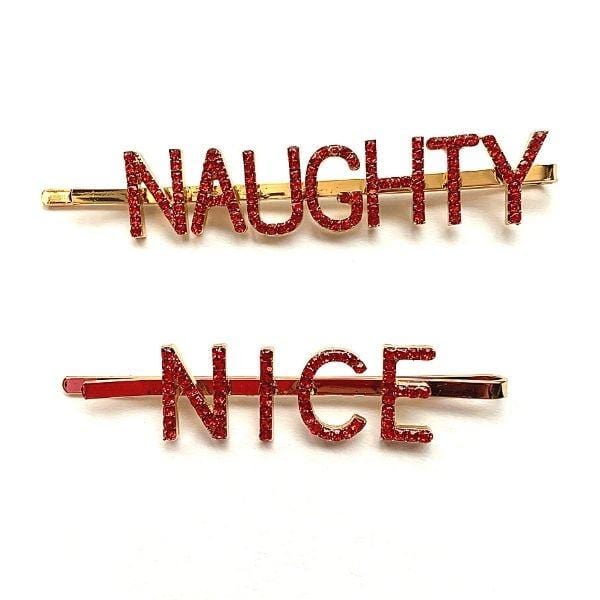 Naughty and Nice Red Rhinestone Word hair pin - Ella Moore