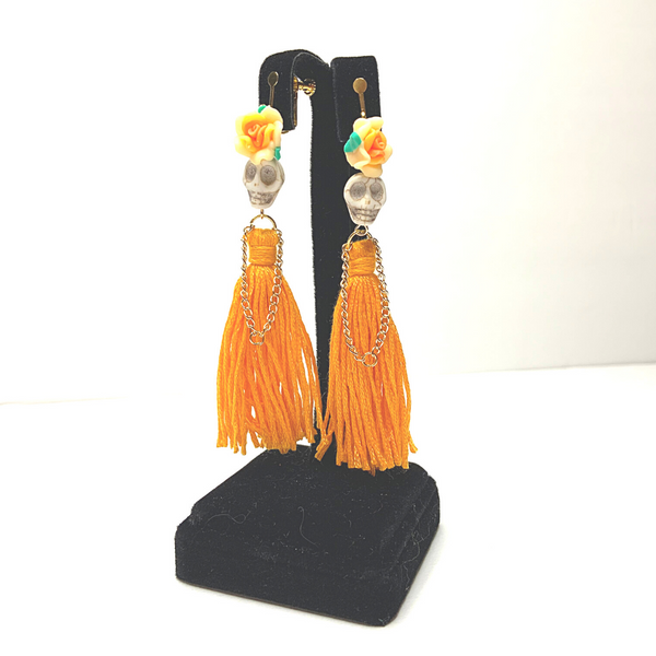 OrangeFlower Lady Handmade Tassel Skull Skeleton Clip On Earrings - Ella Moore