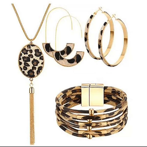 3 Piece Leopard Print Necklace Earrings Bracelet set display picture 2