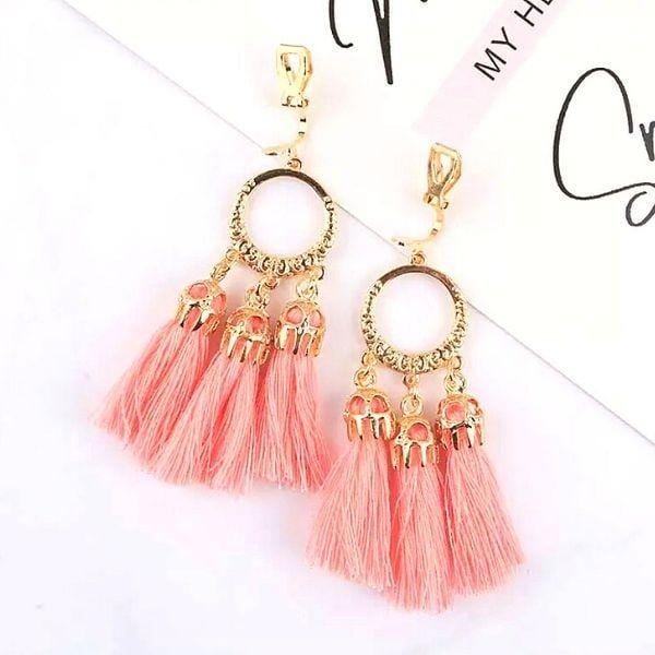 Peach Boho-Style Clip On Tassel Earrings - Ella Moore