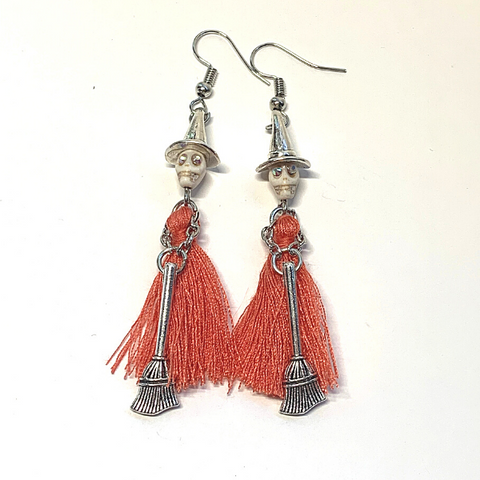 Peach Handmade Tassel Witch Skull Skeleton Earrings - Ella Moore
