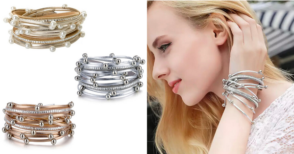 Shimmering Bead &amp; Pearl Wrap Leather Bracelet