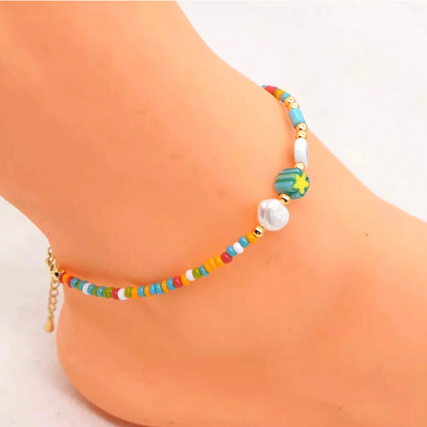 Freshwater Pearl Star Bead Anklet - Ella Moore
