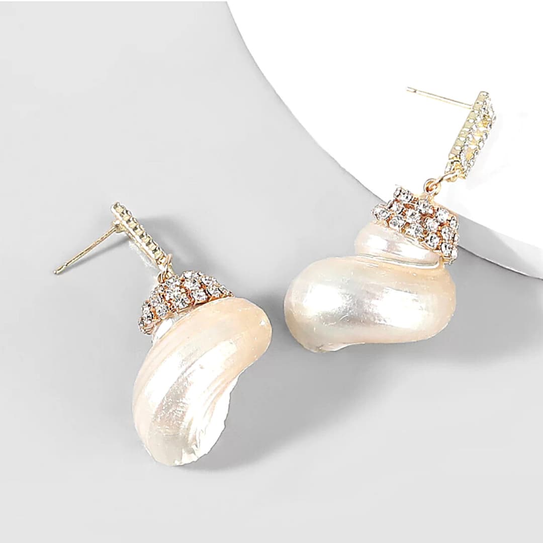 Pearled Dangling CZ Sea Shell Earrings  - Ella Moore