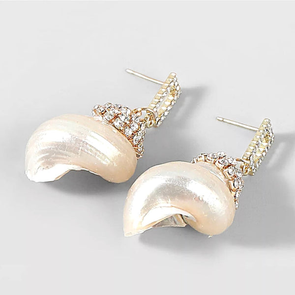 Pearled Dangling CZ Sea Shell Earrings  - Ella Moore