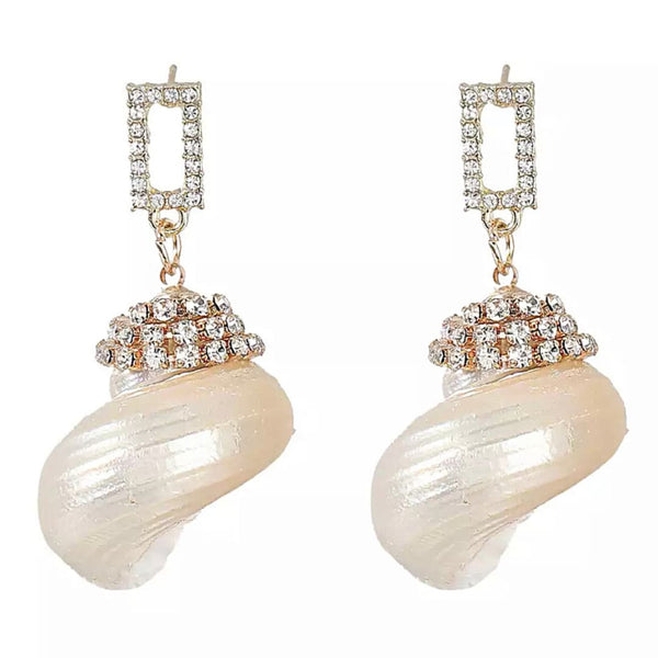 Pearled Dangling CZ Sea Shell Earrings  - Ella Moore