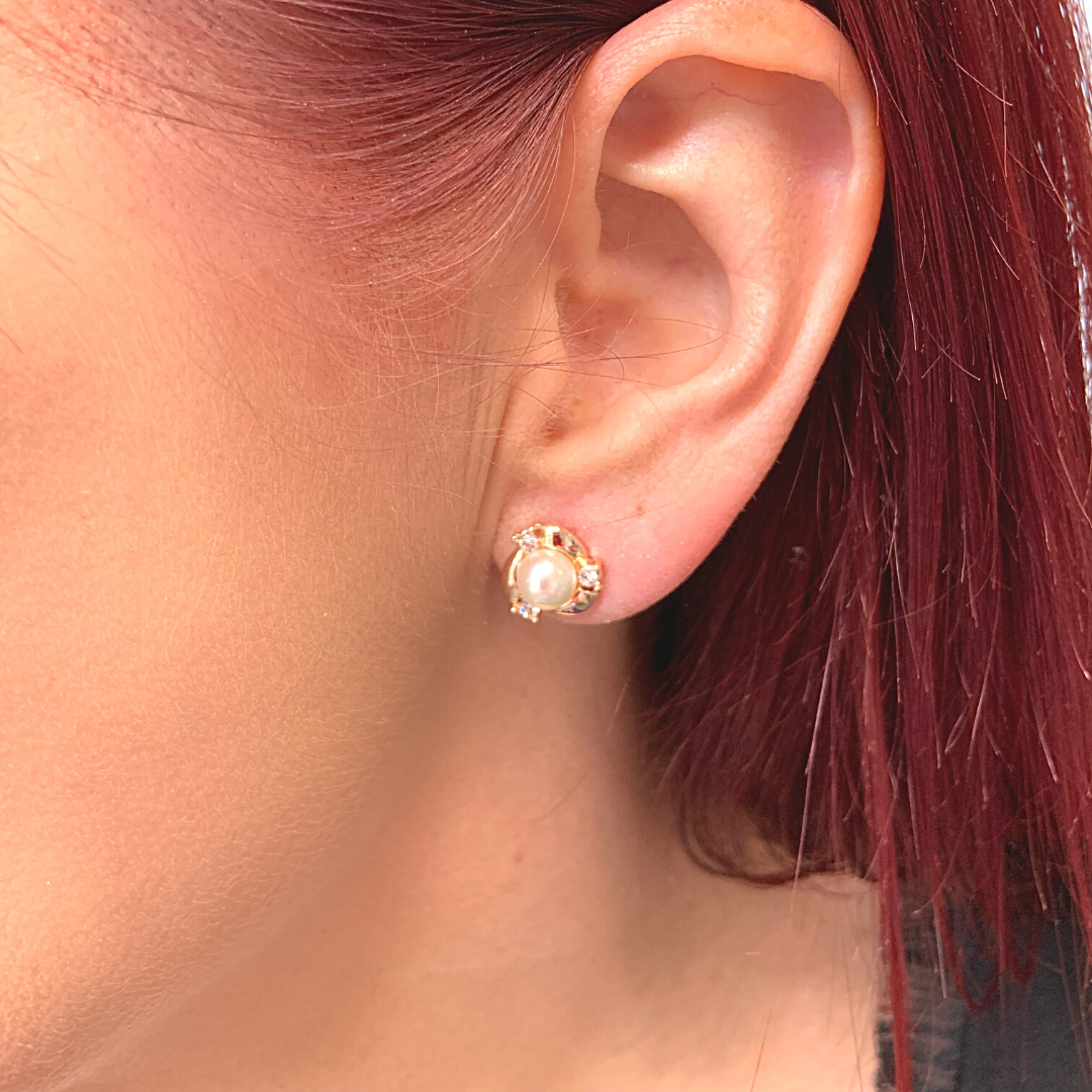 Petite CZ, Rose Gold and Pearl Clip On Earrings - Ella Moore