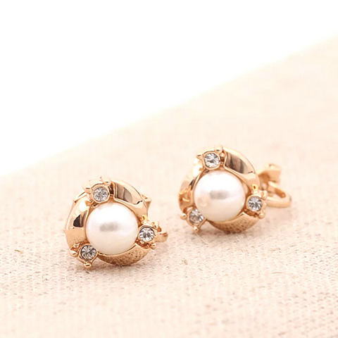 Petite CZ, Rose Gold and Pearl Clip On Earrings - Ella Moore