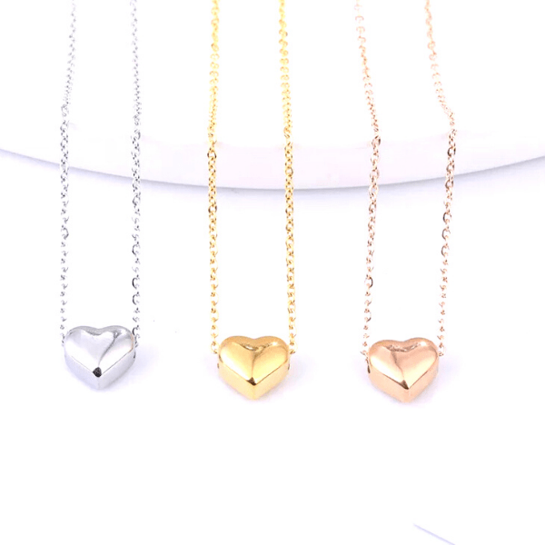 Simple Elegant Petite Puff Stainless Steel Heart Necklace