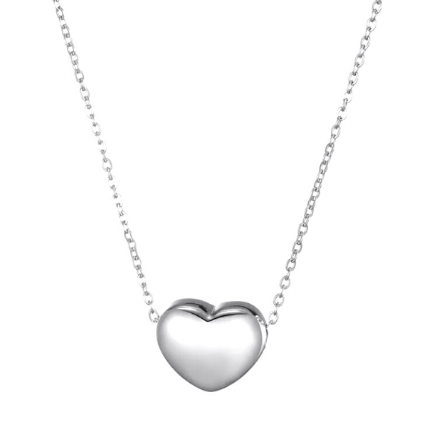 Simple Elegant Petite Puff Stainless Steel Heart Necklace