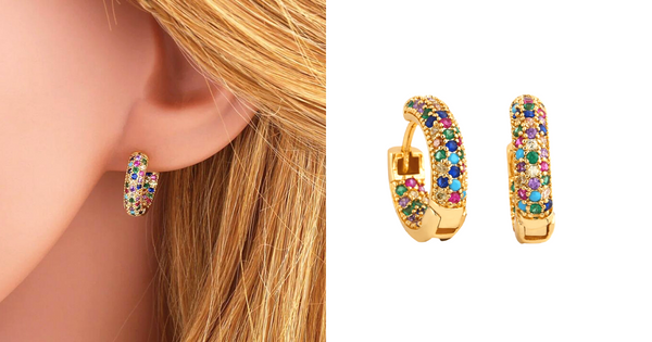 Petite Rainbow Colorful Pave CZ  Huggie Hoop Earrings - Ella Moore