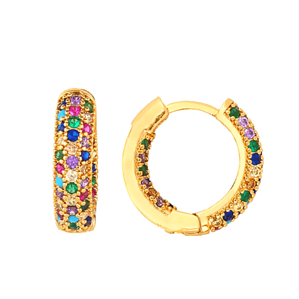 Petite Rainbow Colorful Pave CZ  Huggie Hoop Earrings - Ella Moore