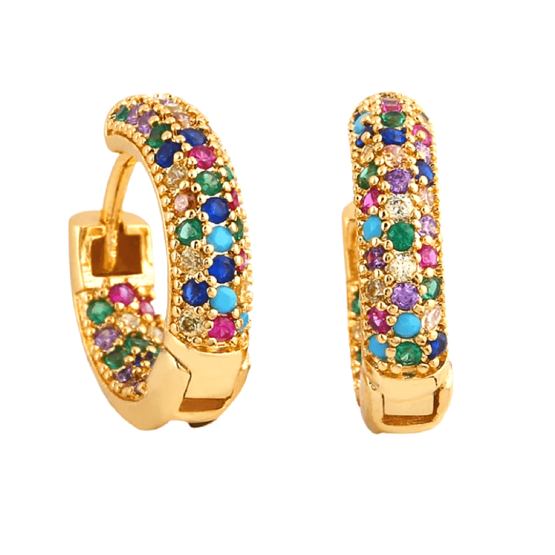 Petite Rainbow Colorful Pave CZ  Huggie Hoop Earrings - Ella Moore