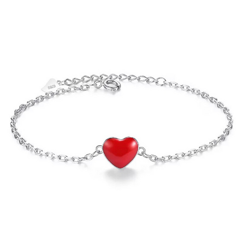 Petite Red Enamel Sterling Silver Heart Bracelet - Ella Moore