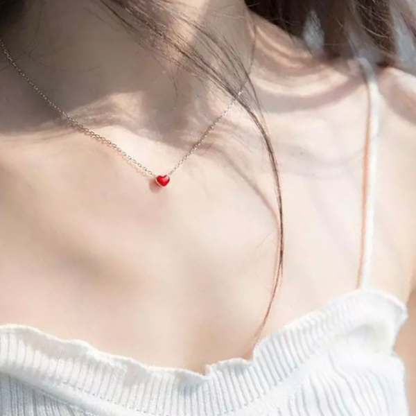 Petite Red Enamel Sterling Silver Heart Necklace - Ella Moore