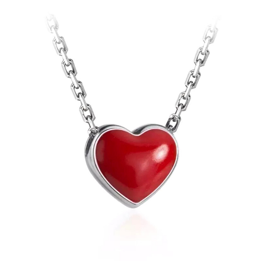 Petite Red Enamel Sterling Silver Heart Necklace - Ella Moore