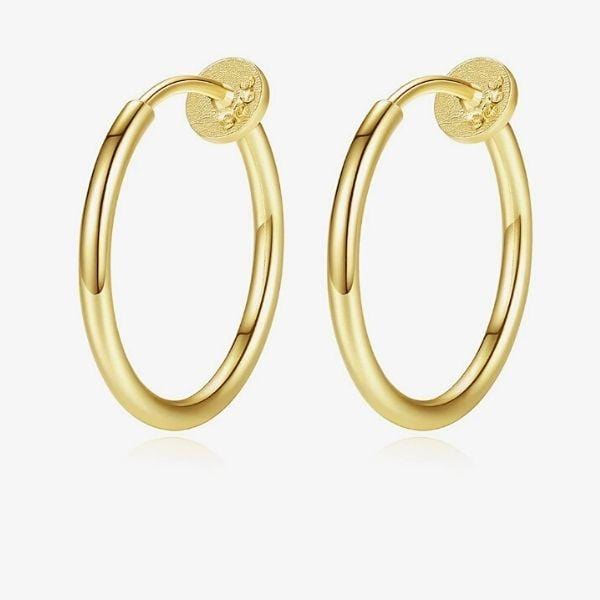 Petite 14kt gold plated Tension Sterling Silver Clip On Hoop Earrings