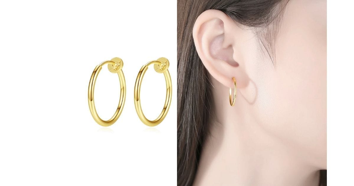 Petite 14kt gold plated Tension Sterling Silver Clip On Hoop Earrings