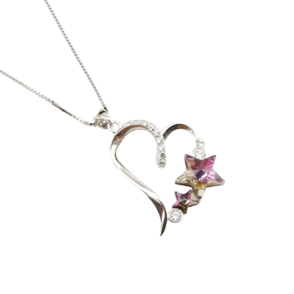 Stunning Pink Austrian Crystal Star Sterling Silver Heart Necklace - Ella Moore