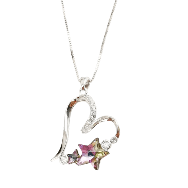 Stunning Pink Austrian Crystal Star Sterling Silver Heart Necklace - Ella Moore