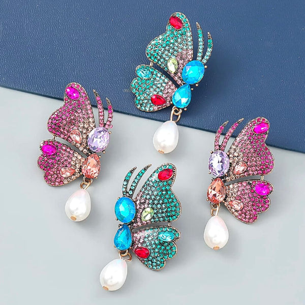 Colorful Pearl Butterfly Wing Earrings