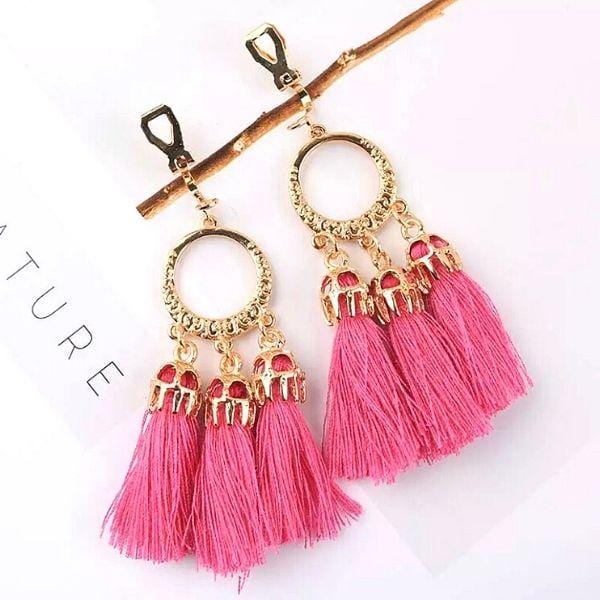 Pink Boho-Style Clip On Tassel Earrings - Ella Moore
