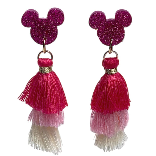 Pink Jubilant Mouse Three Color Tassel Earring - Ella Moore