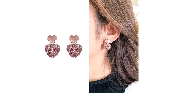 Glamorous Petite CZ & Enamel Double Heart Gold Earrings