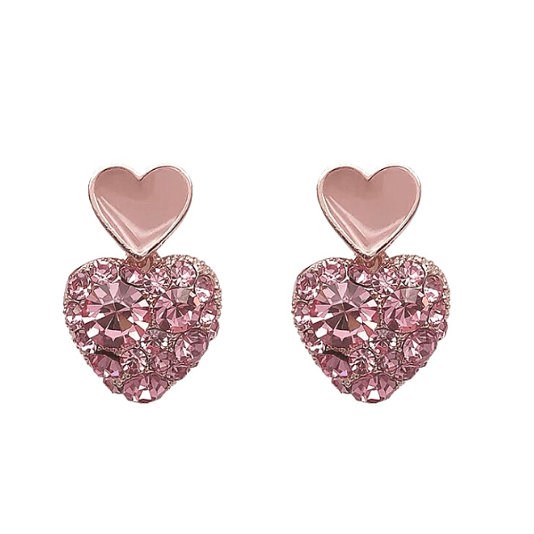 Pink Glamorous Petite CZ & Enamel Double Heart Gold Earrings - Ella Moore