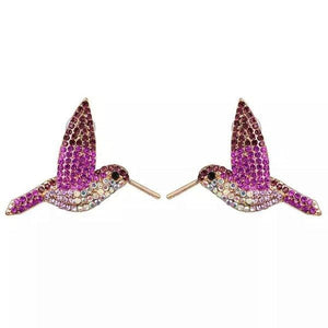 Pink Shimmering Rhinestone Humming Bird Earrings - Ella Moore