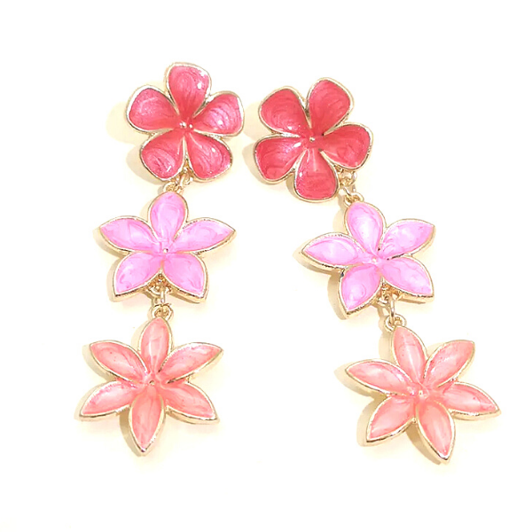 Pink Vibrant Enamel Drop Dangle Flower Earrings - Ella Moore