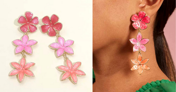 Pink Vibrant Enamel Drop Dangle Flower Earrings - Ella Moore