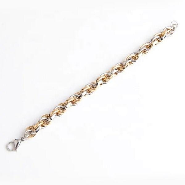 Polished Gold Silver Twisted Oval Womens Chain Bracelet