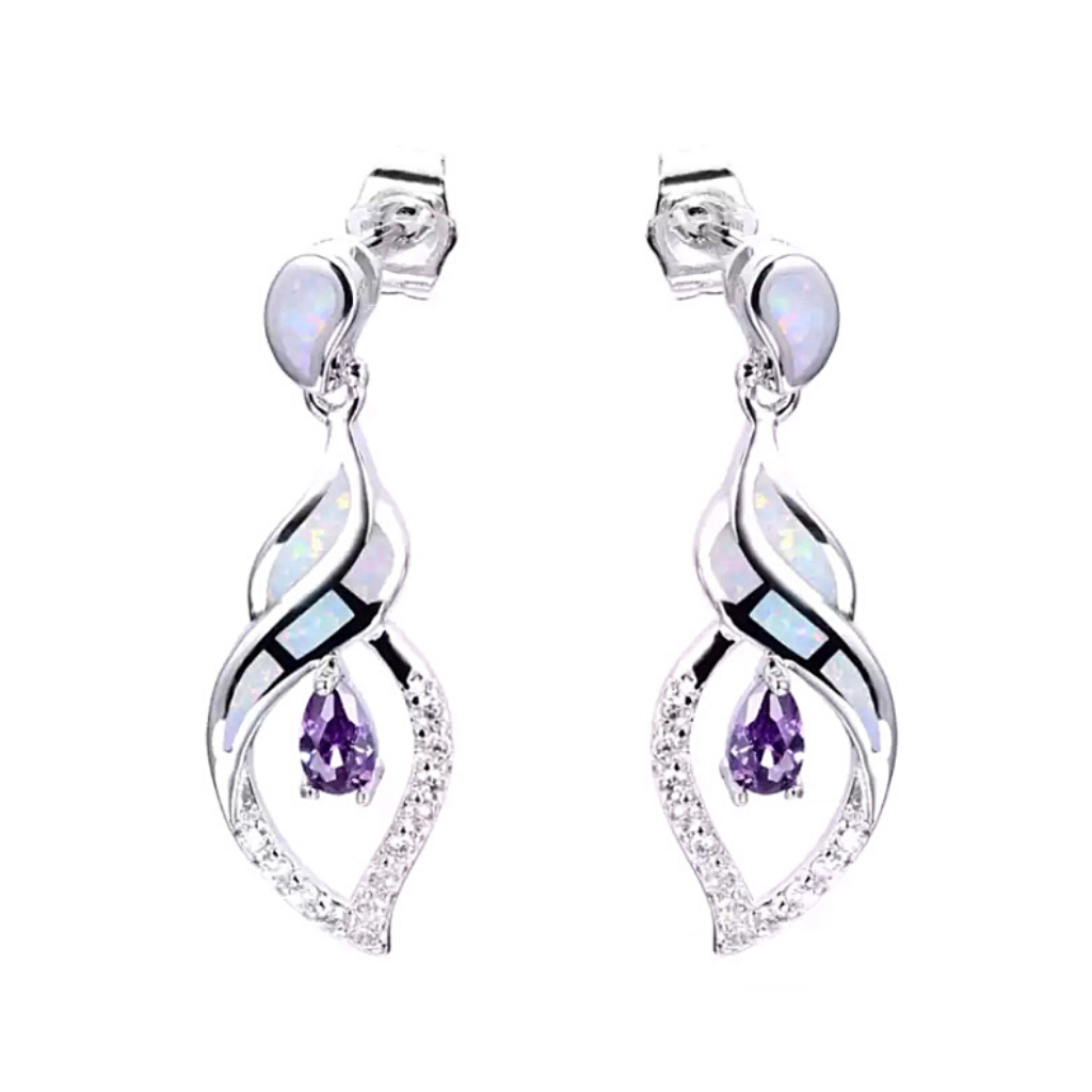 Purple Dreamy Sterling Silver Teardrop Dangle Opal Earrings - Ella Moore