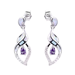 Purple Dreamy Sterling Silver Teardrop Dangle Opal Earrings - Ella Moore